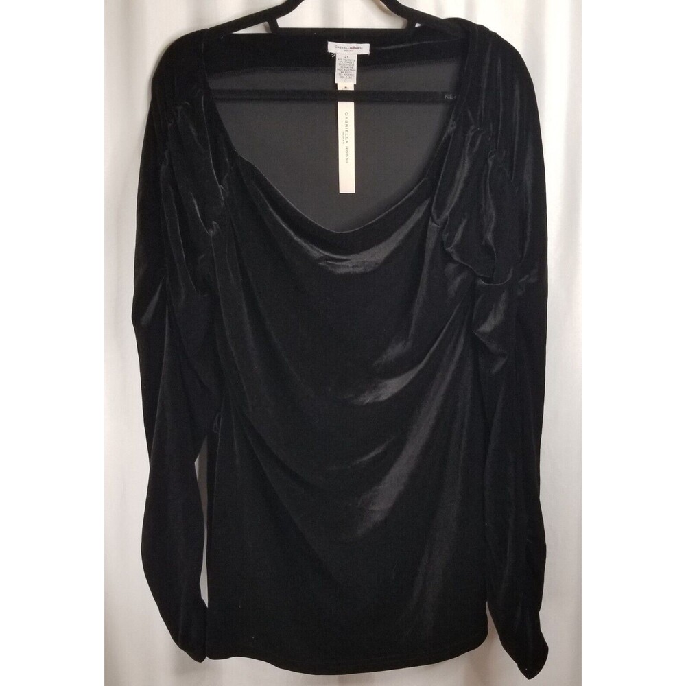 Women's Black Velvet Top Gabriella Rossi Scoop Neck Long Sleeve NEW Tags Size 2X